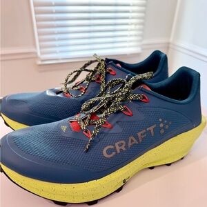 Craft Men's CTM Ultra Carbon Trail Athletic Shoes in Blue and Yellow